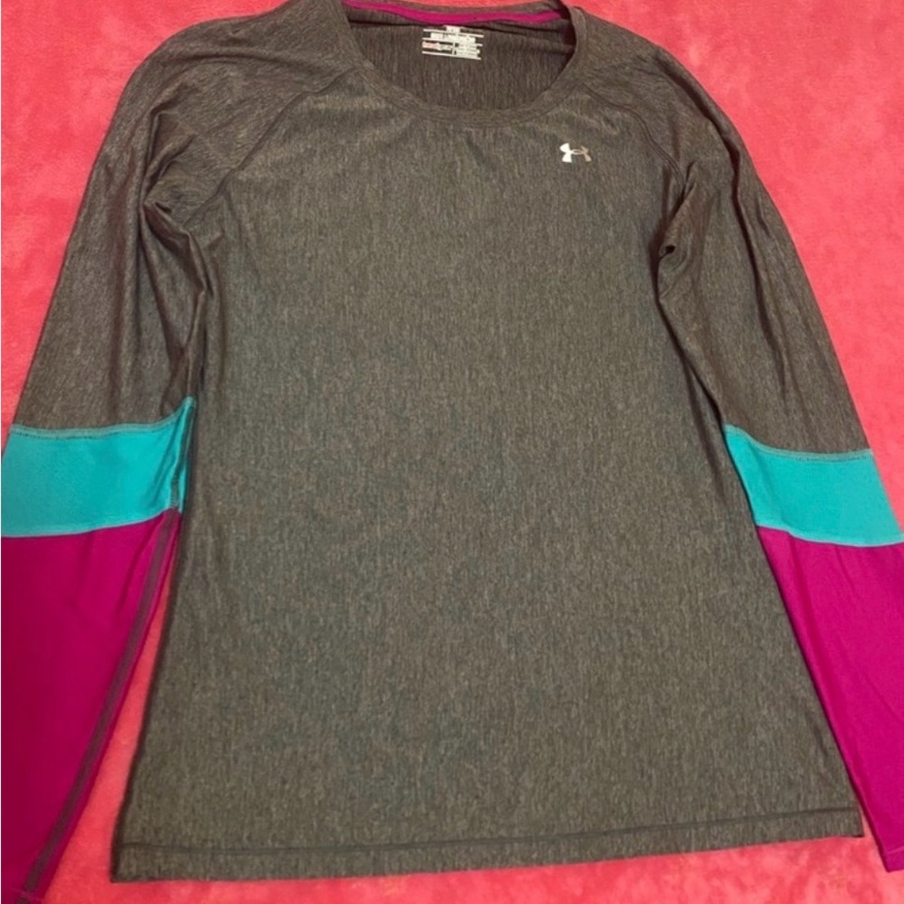 Under Armour Women's Charcoal Long Sleeve Top with Teal and Magenta Accents